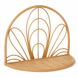 Rattan floating shelf natural cane wall mounted <b>rack</b> shelves boho flower design <b>storage</b> <b>racks</b> - Product Image 2