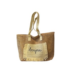 Premium Natural yarn bag Bonjour Motif Tote Bag High Quality Handmade Shoulder Bag for Shopping and Vacation <b>Accessory</b> - Product Image 1