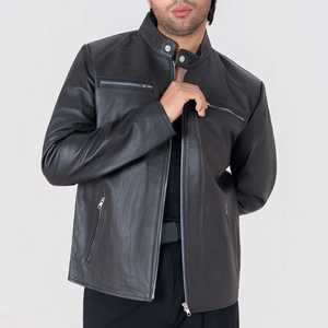 Icon by Gilani <b>Men</b>’s Black Biker <b>Leather</b> <b>Jacket</b> - Moto Cafe Racer <b>Jacket</b> Black - Product Image 2
