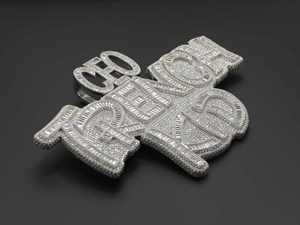 Pendentif CEO en Moissanite, Breloque Lettre Zirconium Sertie de Zircons, Plaqué Rhodium, Bijoux Hip Hop - Product Image 3