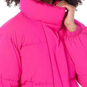 Manteau d'hiver oversize pour femme avec rembourrage en coton, doudoune courte d'extérieur avec col contrastant pour femme - Product Image 5