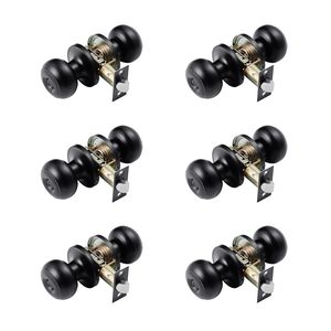 Lot de 6 poignées de porte en métal noir finition satinée, intérieur/extérieur, sans clé, avec clé en zinc et verrou à boule sans clé - Product Image 1