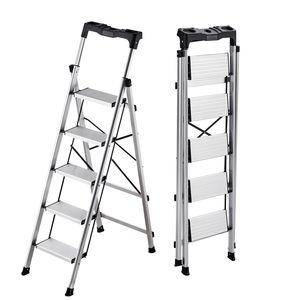 Scala Pieghevole a 5 Gradini con Pedali Larghi Antiscivolo e Impugnatura Confortevole, Capacità 330 Libbre, Scala Portatile in Alluminio - Product Image 1