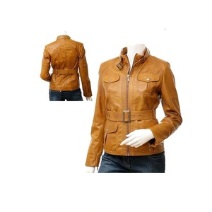 Veste en cuir véritable marron personnalisable ISONZ pour femme, fermeture éclair - Product Image 3