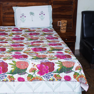 Floral Kantha Quilt Cotton Foldable <b>Bedspread</b> Ethnic Boho Sleeping Blanket with Carry Strap - Product Image 6