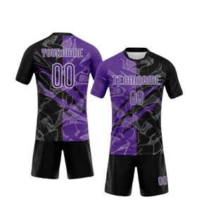 ชุดเสื้อฟุตบอลแบบซับลิเมชั่นสีม่วงและดำ ลายกราฟิก สำหรับทุกเพศ ระบายอากาศได้ดี แห้งเร็ว ผลิตจากโพลีเอสเตอร์ 100% - Product Image 3