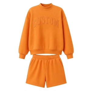 Women's Oversized Mock Neck Pullover Matching Sweat <b>Shorts</b> Relaxed <b>Lounge</b> Set Soft Comfortable Two Piece Outfit - Product Image 2