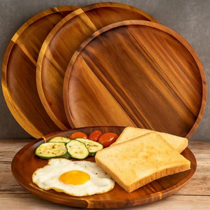 Plato de Servir Redondo de Madera de Acacia para el Hogar y la Cocina, Plato para Aperitivos, Plato de Madera para Decoración de Bodas, Plato de Madera para la Cena - Product Image 1