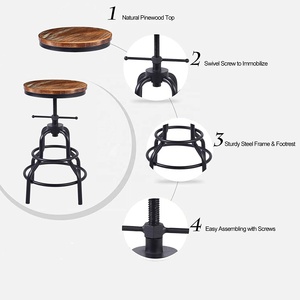 Tabouret de bar pivotant rustique industriel de style vintage, tabouret de bar rond en bois, tabouret de bar à hauteur réglable pour comptoir de cuisine - Product Image 5