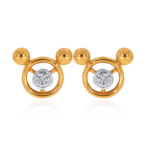 Aretes de Diamantes en Forma de Mickey Mouse, Color Amarillo Dorado, Corte Brillante Redondo, Diamantes Cultivados en Laboratorio, Joyería Unisex para Uso Diario - Product Image 1