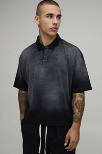 Conjunto de Camiseta Polo con Efecto Degradado para Hombre, Negro, Casual, Pantalones Cortos de Verano, Dos Piezas, Tejido de Algodón, Estilo Urbano, Moda - Product Image 3