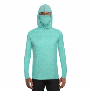 Hoodie de pêche unisexe à manches longues, couleur turquoise, UPF 50, anti-UV, séchage rapide, couleur unie, pull-over, 100% polyester, vêtements d'extérieur - Product Image 5