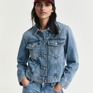 High Demand Mid Blue Unlined Short Length Denim Jacket for Women Regular Fit Comfortable All Seasons Cotton Filled Breathable - Product Image 1