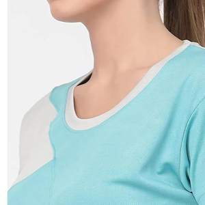 เสื้อยืดสปอร์ตบล็อกสีสำหรับผู้หญิง แขนสั้น คอกลม แห้งเร็ว ทรงพอดีตัว ใส่ได้ทั้งฤดูใบไม้ผลิและฤดูร้อน ผลิตจากโพลีเอสเตอร์ 100% - Product Image 6