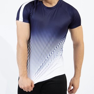T-shirt décontracté pour homme en coton 100% bleu marine uni à col rond, coupe classique, manches courtes, séchage rapide, respirant, tricoté - Product Image 2
