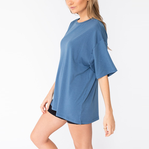 Camiseta de algodón 100% transpirable con cuello redondo y manga corta, oversize, barata, regular, para mujer, tallas grandes, tops de entrenamiento, camisetas lisas para mujer - Product Image 5