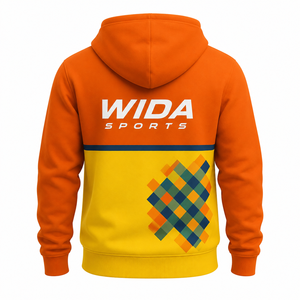 Custom 280–320 GSM <b>Orange</b> Yellow Geometric Sublimation Printed Polyester <b>Fleece</b> Pullover Sports Hoodie - Product Image 2