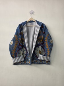 Women Vintage <b>Velvet</b> Embroidered Boho <b>Jacket</b> Kashmiri Suzani Floral Quilted Cotton Eco-Friendly Coat Handmade Open Front Winter - Product Image 3