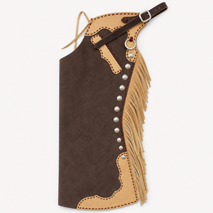 Chaps de Cuero Genuino Personalizados de Dos Tonos, de Cintura Alta y Largo Completo, Unisex, con Patrón Sólido, Tela Tejida, Flecos y Logotipo Personalizado para Montar a Caballo - Product Image 3