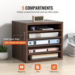 Clasificador de Documentos Metálico Ajustable de 5 Compartimentos, Buzón de Oficina de 13.9x12x13 Pulgadas con Acabado en Madera - Product Image 4