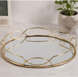 Round Glass <b>Storage</b> Tray With Gold Frame Modern Design Durable Indoor <b>Tabletop</b> Accessory Living Room Decor - Product Image 3