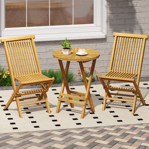 Patio Folding Teak Wood Round End <b>Table</b> with Slatted Tabletop and X-Shaped Frame for Outdoor Use - Product Image 4