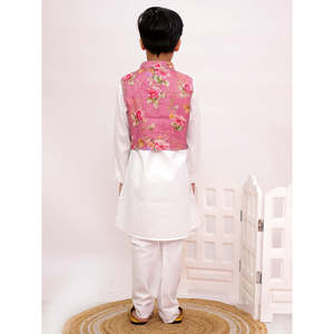 Ensemble Kurta Pyjama d'Hiver Imprimé pour Homme Twisha Xpressions Rose Blanc Manches Longues Veste Unie en Polyester Vêtement Ethnique Festif - Product Image 2
