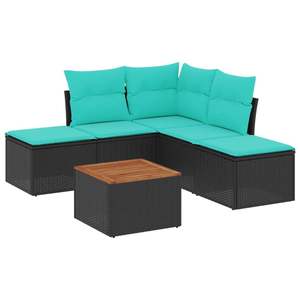 Juego de sofás de patio de ratán sintético negro de 6 piezas con cojines, muebles de exterior - Product Image 2