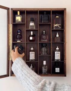 Premium Teak Wood <b>Wall</b>-<b>Mounted</b> Perfume Organizer <b>Display</b> <b>Cabinet</b> with Elegant Minimalist Design - Product Image 1