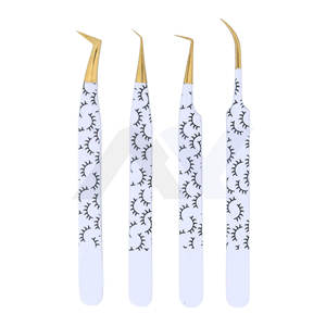 Pince à épiler professionnelle en acier inoxydable et fibre, lot de 4, pour extensions de cils, avec grip diamant, couleur WL - Product Image 4