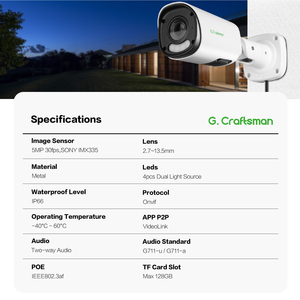 GA-YURVD-M5S G.Craftsmanアウトドア5MPソニースマートデュアルライト2.7 ~ 13.5mm電動可変レンズ新ネットワークIP CMOS内蔵マイク - Product Image 2
