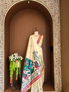 Sari en coton MUGA à motif floral avec bordure Zari, robe longue traditionnelle indienne/pakistanaise pour femme, sans plis, idéale pour les mariages et les fêtes - Product Image 2