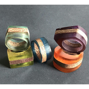 Attractive Design White <b>Epoxy</b> Resin & Acacia Wood Mixing material Napkin Ring Dinner <b>table</b> Decor Item At Nice Price - Product Image 4