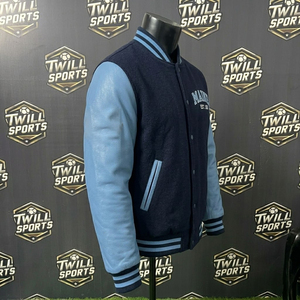 Veste universitaire personnalisable pour homme, style preppy, broderie, bomber, vêtements d'hiver, laine/nylon, bleu et marine - Product Image 3
