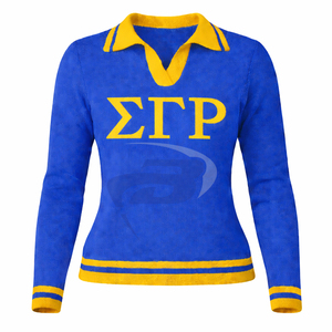 Suéter de punto verde informal para mujer de la hermandad Sigma Gamma Rho con estampado de letras SGR, suéter con letras en la parte superior, personalizado con cualquier logotipo - Product Image 1