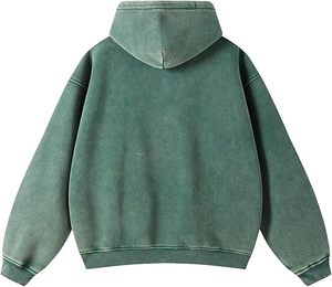 Sudadera con capucha de doble cremallera para hombre y mujer, oversize, ligera, de algodón polar, estilo vintage, con efecto desgastado y lavado ácido, con cordón ajustable, a la moda. - Product Image 2