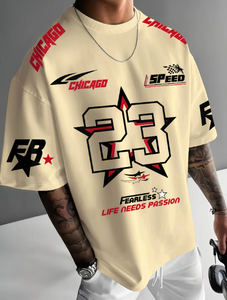 New Summer Men's Chicago Black <b>Red</b> and White Printed 23 Pattern Round Neck Breathable Casual T-shirt Loose Outdoor <b>Top</b> - Product Image 4