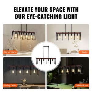 Lampada a Sospensione Moderna a 4 Luci Regolabili da 60W per Isola Cucina, Lampadario da Sala da Pranzo da 6FT e 12FT con Aste in Stile Industriale - Product Image 6
