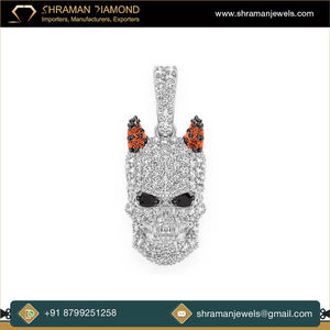 Unisex Premium Fine Jewelry 14K <b>Gold</b> Plated Custom Iced Skull Horns Pendant Dainty VS Natural Stone High Quality Party Gift - Product Image 5