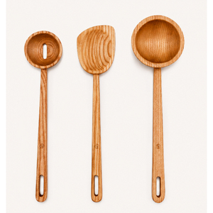 Ensemble de spatules de cuisine en bois écologiques, résistantes à la chaleur, ustensiles en bois naturel, manche long, design moderne, 4 pièces, louche à soupe - Product Image 1