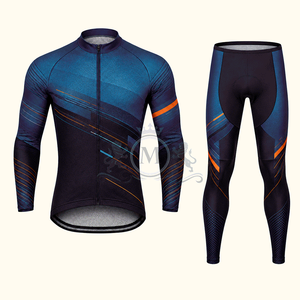 Conjunto de Jersey de Ciclismo para Hombre, Manga Larga, Azul y Naranja, Secado Rápido, Transpirable, Ropa para Ciclismo de Carretera - Product Image 1