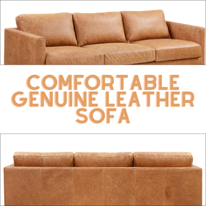 Elegante Sofá de Cuero Marrón Cognac de 3 Plazas, Estilo Mediados de Siglo, para Sala de Estar, Hogar, Hotel - Product Image 3