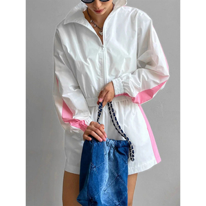 Women's <b>Zip</b> <b>up</b> Long Sleeve Jacket and Shorts Set Color Block Windbreaker Tracksuit 2-Piece <b>Cropped</b> Jacket Shorts Set Daily Wear - Product Image 6