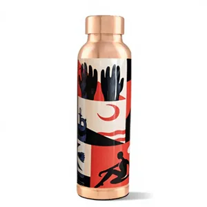 Botella de hidratación de cobre puro Royal Sacred Cow Pink Lotus Art, para uso en el hogar, viajes y fiestas - Product Image 3