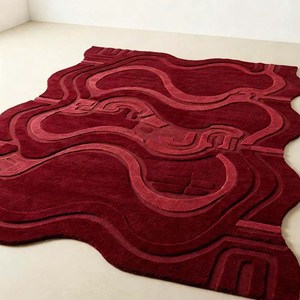 Luxury Red Abstract Area Rug Soft Designer Hand Tufted Carpet for Living Room Bedroom <b>Floor</b> Decor Non Slip Durable Modern Rug - Product Image 1