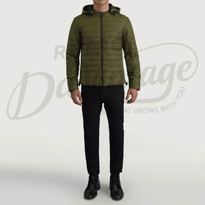Veste d'hiver pour homme, couleur olive, légère, à capuche, rembourrée, coupe slim, décontractée, chaude, zippée, style puffer. - Product Image 4