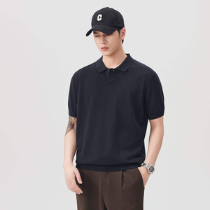 เสื้อโปโลถักสีพื้นคุณภาพสูงสำหรับผู้ชาย ทรงหลวม แขนสั้น สวมใส่สบายๆ ในฤดูร้อน - Product Image 2