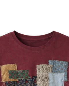 Customized Vintage <b>Patchwork</b> Applique T Shirt Women Cotton Crew Neck Short Sleeve Casual Streetwear Graphic <b>Top</b> Custom Logo OEM - Product Image 4