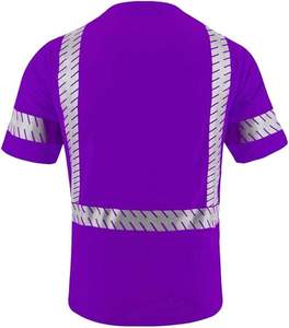 Camiseta de Seguridad Reflectante Morada para Hombre, Manga Corta, Cuello Redondo, Tejido de Punto, Corte Regular, Estilo Ropa de Trabajo, Ribete en Contraste - Product Image 3