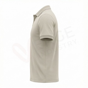 Polo en coton Oxford à manches courtes beige pour homme, décontracté, respirant, coupe classique, design uni, tissu tissé - Product Image 3